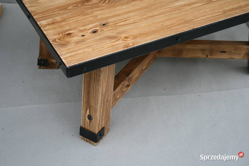 stolik kawowy rustykalny ława lite drewno kuta Stoły, krzesła, biurka