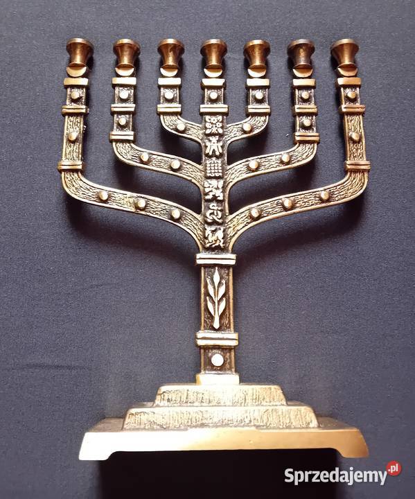 Mosiężna menora Hen Holon Israel druga połowa XX Koźminek
