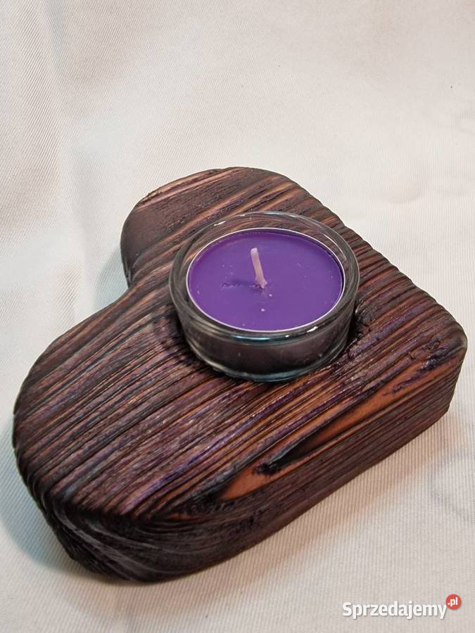 Świecznik drewniany serce śliwkowy na tealight warmińsko-mazurskie Sępopol sprzedam
