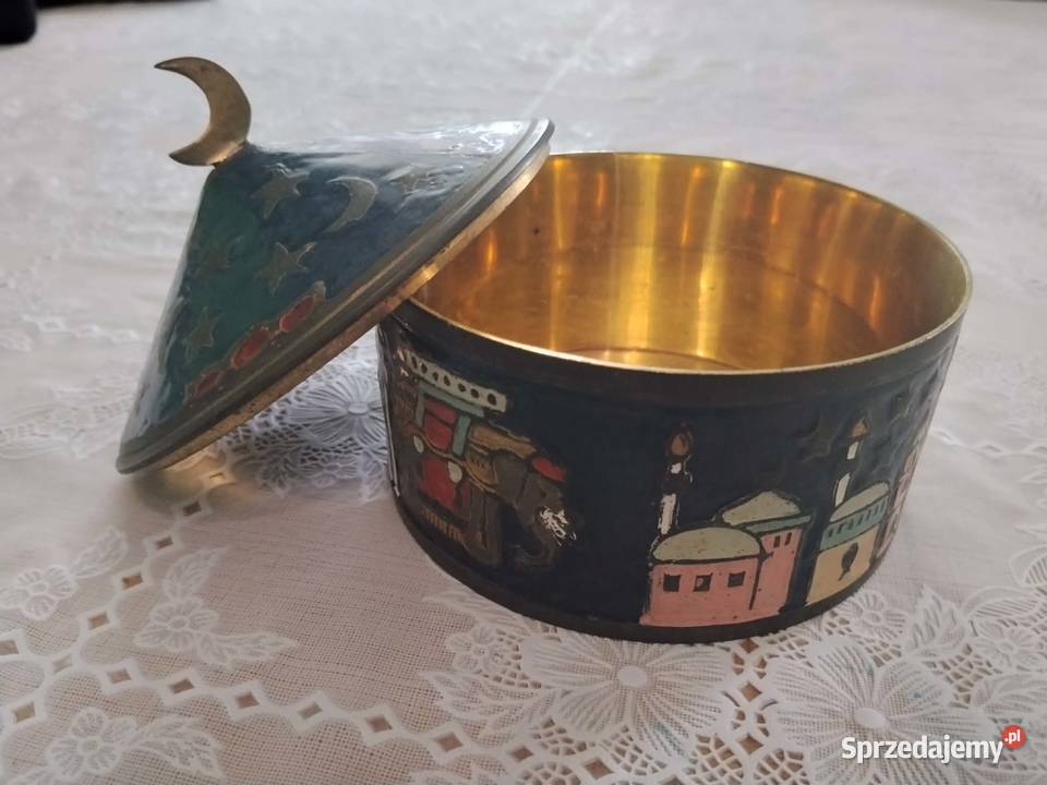Mosiężne pudełko z emalią motyw orientalny Pieńsk sprzedam