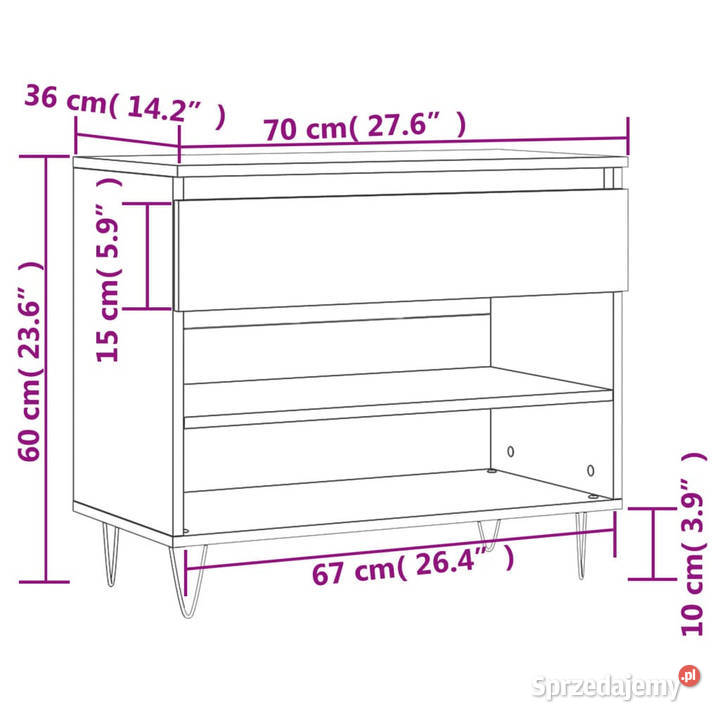 Półka na buty przydymiony dąb 70x36x60 WM831441