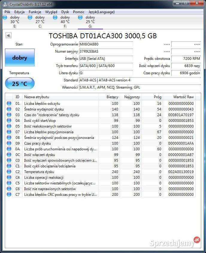 Toshiba 3TB DT01ACA300 SATA 7200RPM SATA sprzedam