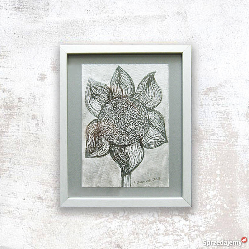 biało czarny rysunek ze słonecznikiem szary Katowice