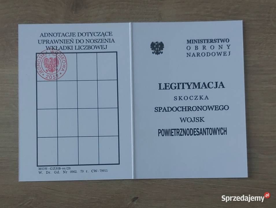 Legitymacja skoczka spadochronowego i