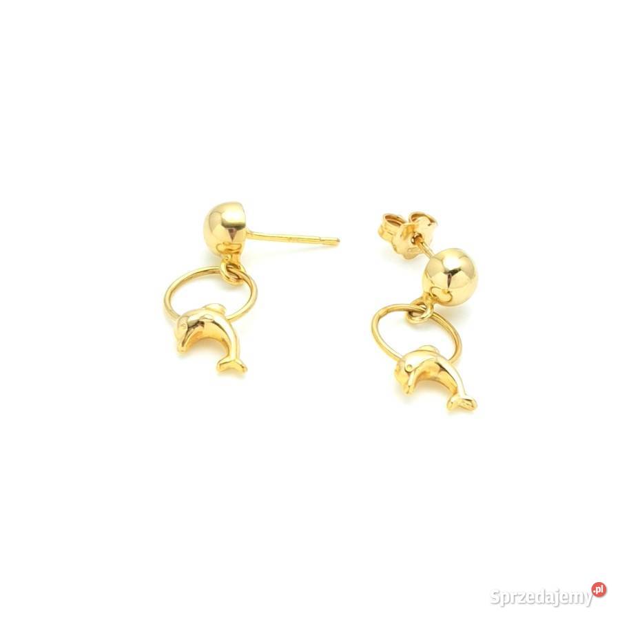 Kolczyki Złote pr585 Delfinki wiszące sztyft Poznań sprzedam