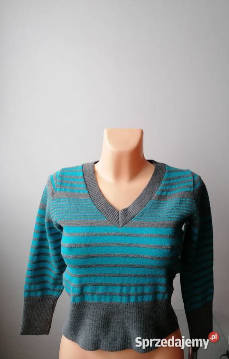 DAMSKI KRÓTKI SWETER W PASY MODENA RUNIWERSALNY szary/srebrny