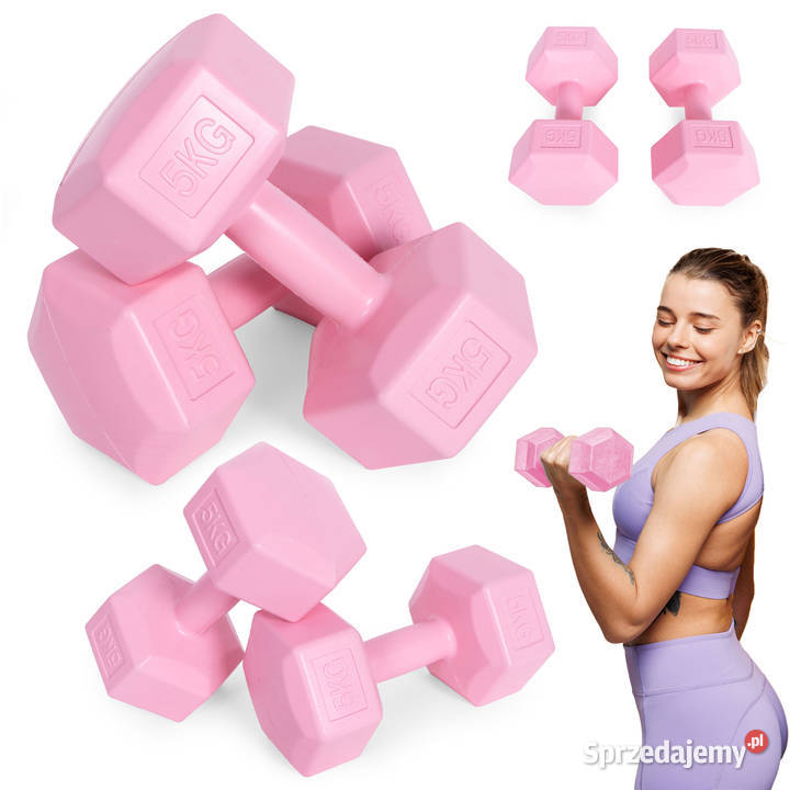 Hantle sześciokątne zestaw 2x5 kg ciężarki do ćwiczeń obciążniki fitness r…