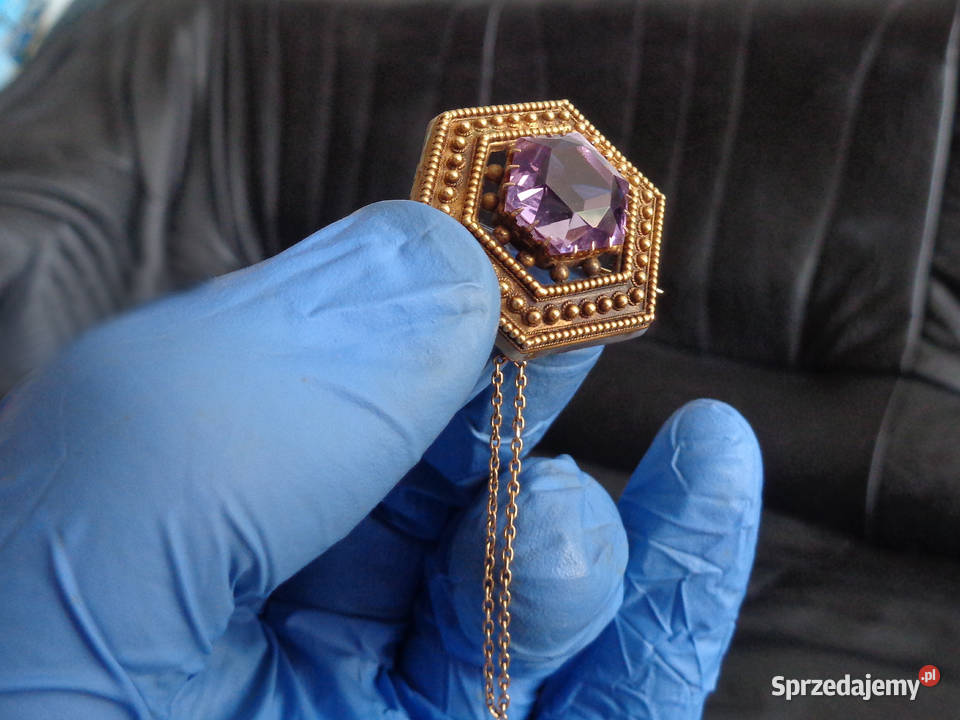 Broszka złota z ametystem Biżuteria Brzeg sprzedam