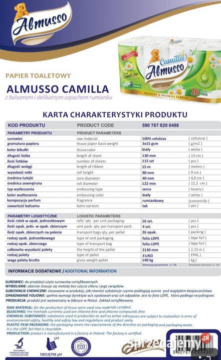 papier toaletowy almusso camila 16 rolek Papier toaletowy Chlewiska