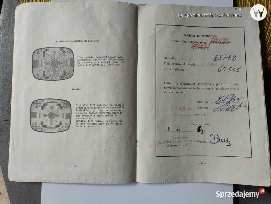 WZT instrukcja obsługi odbiornika TV Szmaragd Antyki, Sztuka, Kolekcje mazowieckie