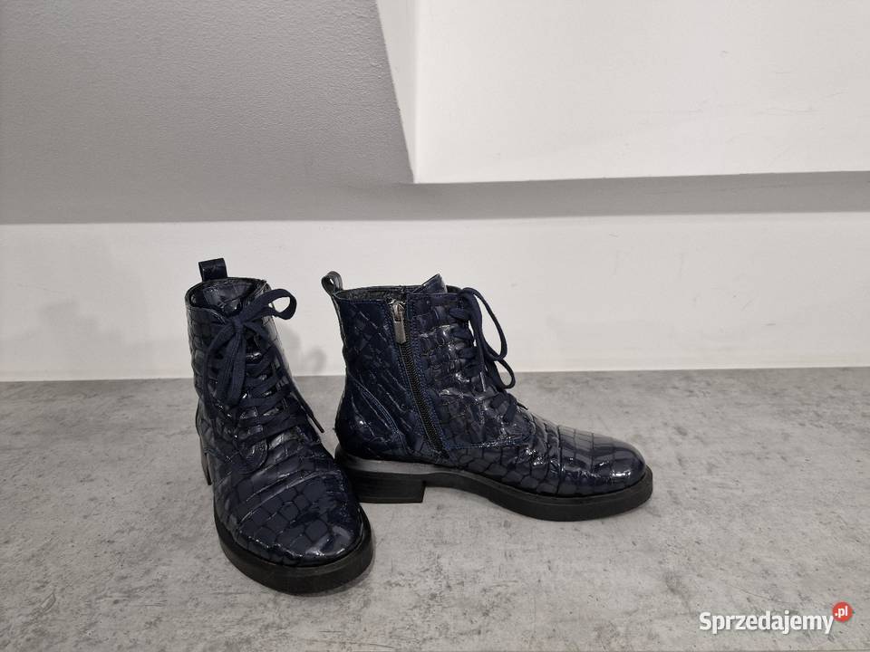 Botki skóra lakier granat 36 Venezia niebieski Kozaki Żywiec