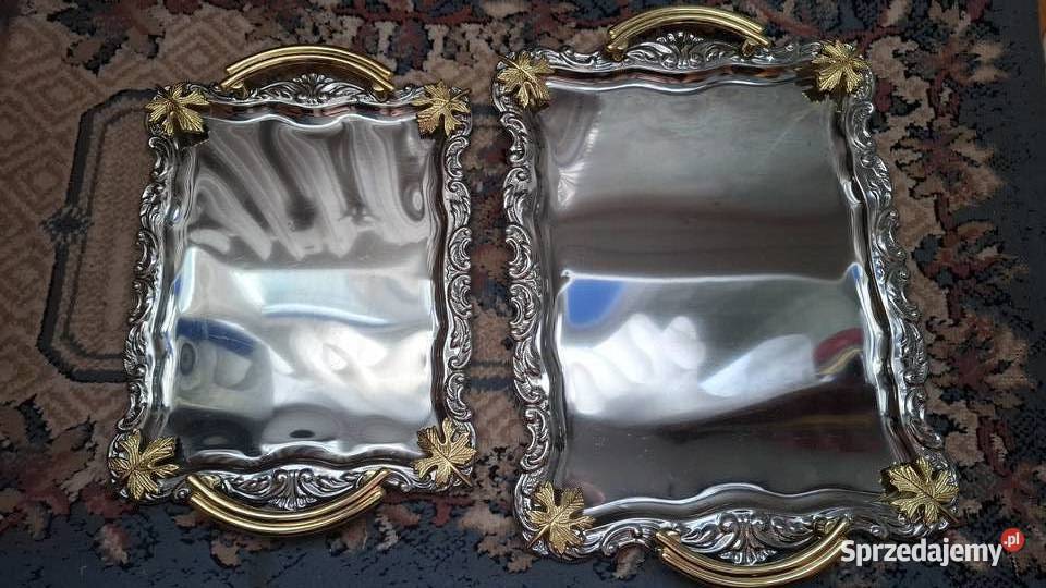 Taca dekoracyjna duża platerowana z uchwytami