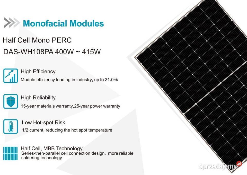 Panel PV DAS SOLAR 410W SILVER HalfCut 209 Panele fotowoltaiczne małopolskie sprzedam
