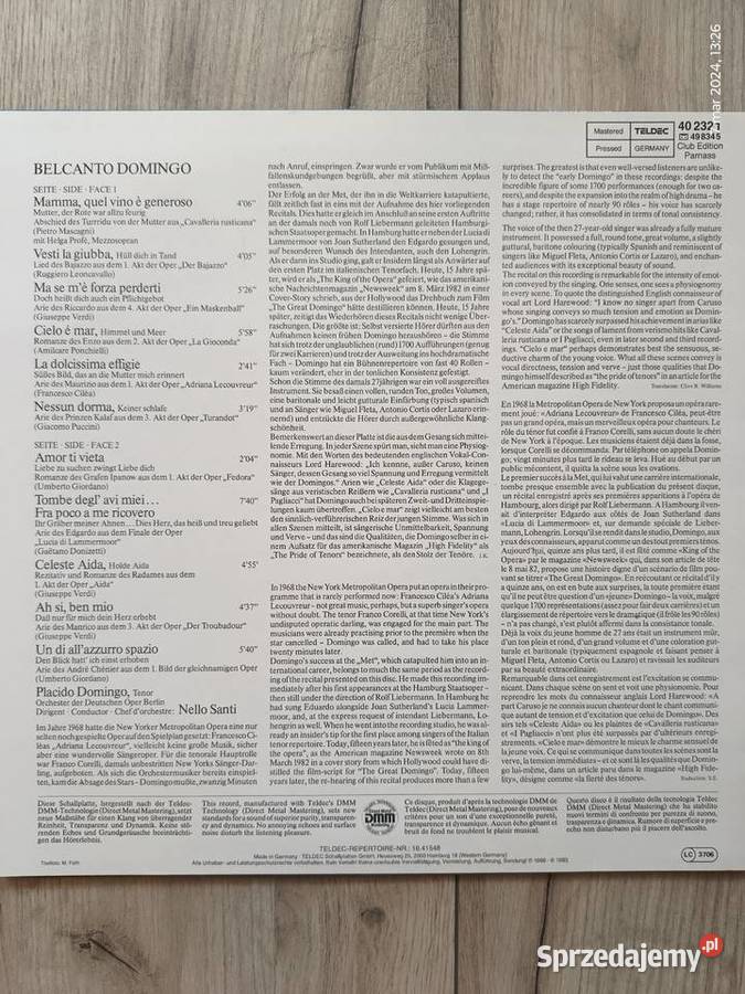 Album winylowy Placido Domingo Belcanto Domingo Wronki
