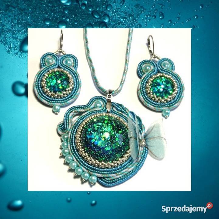 KOMPLET MORSKI Z MIENIĄCĄ ŻYWICĄ I MOTYLKIEM Warszawa sprzedam