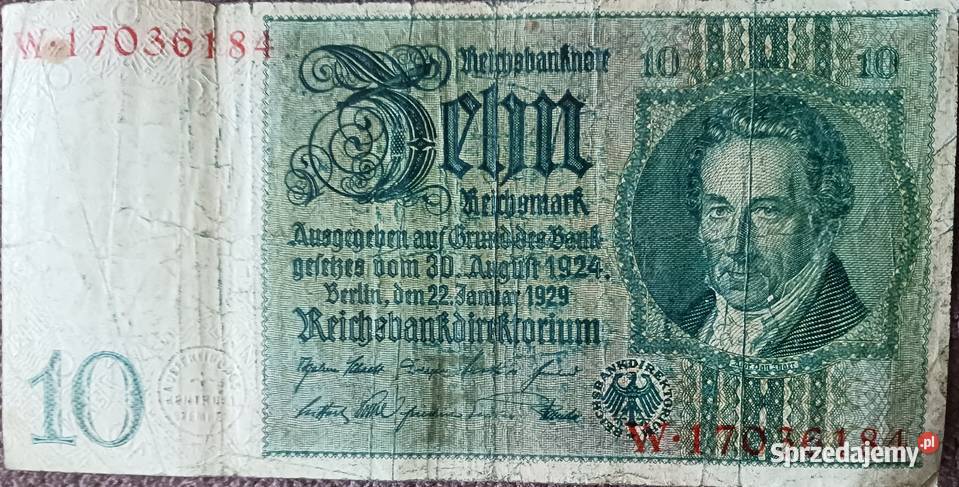 10 Marek Niemcy 1929 r seria W Antyki, Sztuka, Kolekcje wielkopolskie Konin