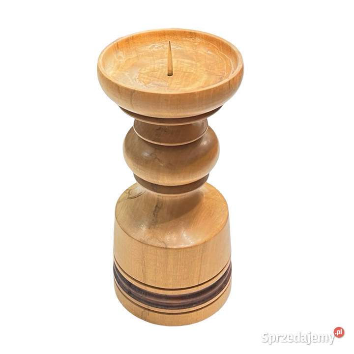 Duży drewniany toczony świecznik Belgia lata 70 brązowy Warszawa