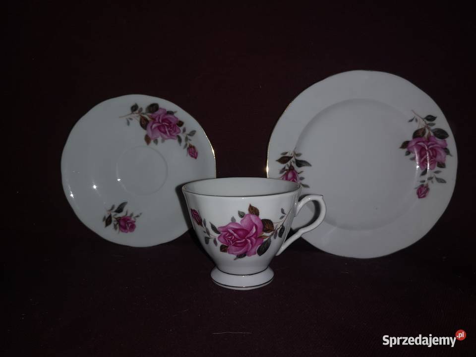 Filiżanka i talerzyk deserowy z różami Made in Gdańsk