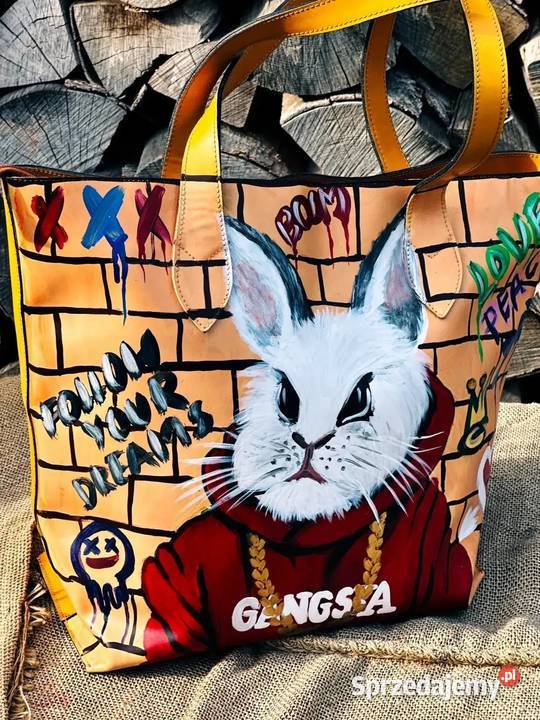 Duża torba szoperka ręcznie malowana stan niebieski Torby i torebki mazowieckie Warszawa