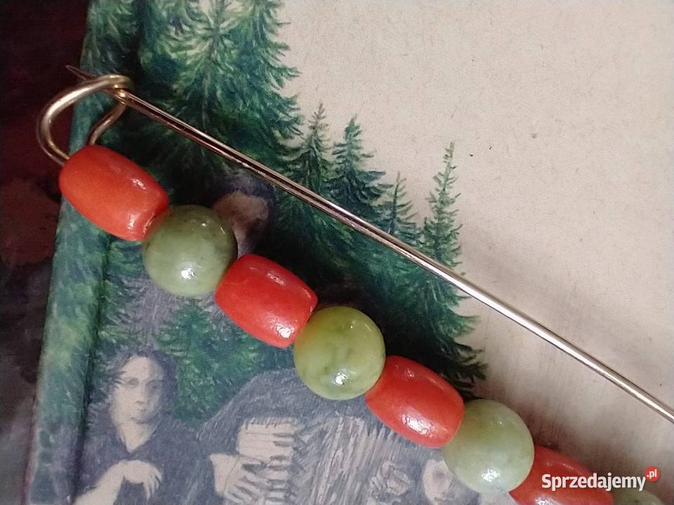 Długa spinka broszka mosiądz złota naturalne