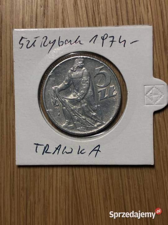 Moneta 5 zl rybak 1974 Trawka Numizmatyka Puławy