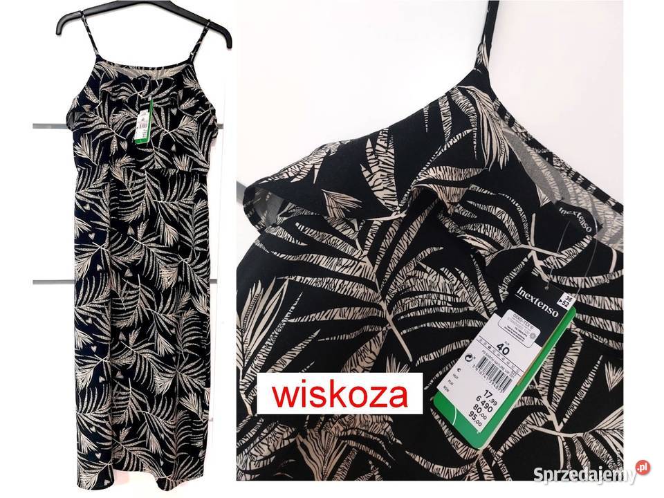 Sukienka L 40 czarna brązowe liście maksi długa Spódnice i sukienki mazowieckie