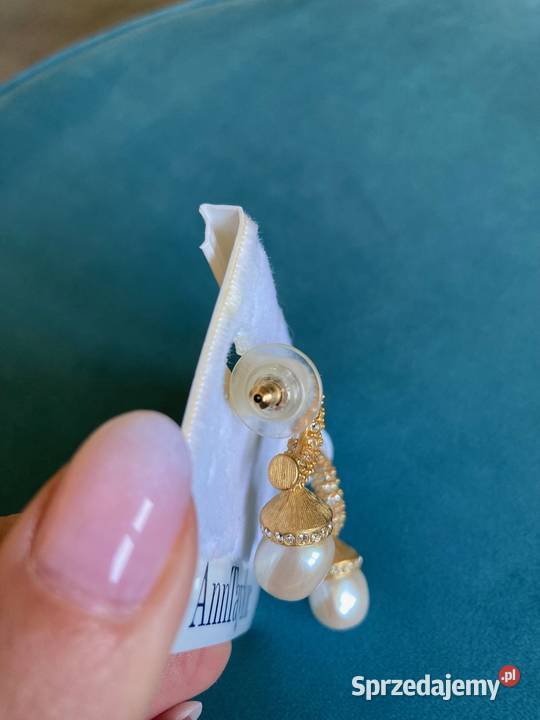 Nowe złote kolczyki Ann Taylor perły cyrkonie Nisko