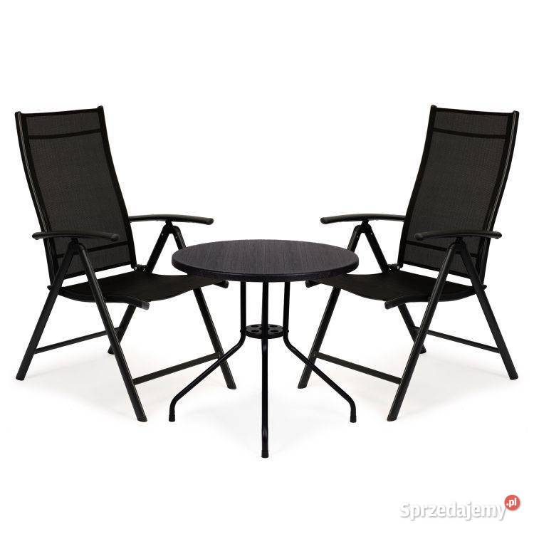 Czarny komplet mebli ogrodowych stół + 2 krzesła składane