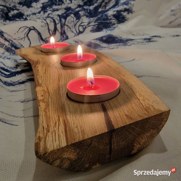 Świecznik bukowy na 3 tealighty falowany nóżki