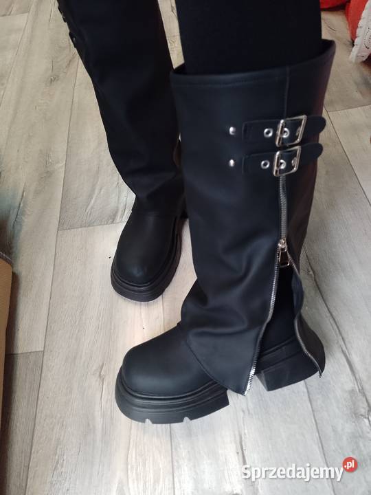 3940 Czarne Zdobione Kozaki traperowe NOWE Kozaki Kraków