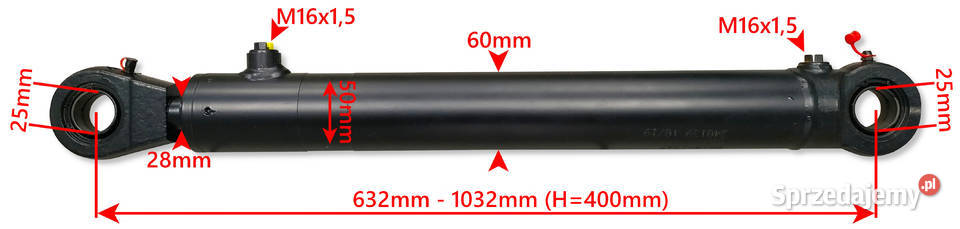 SOLIDNY Siłownik Hydrauliczny 50x28 SKOK 400 Solec Kujawski