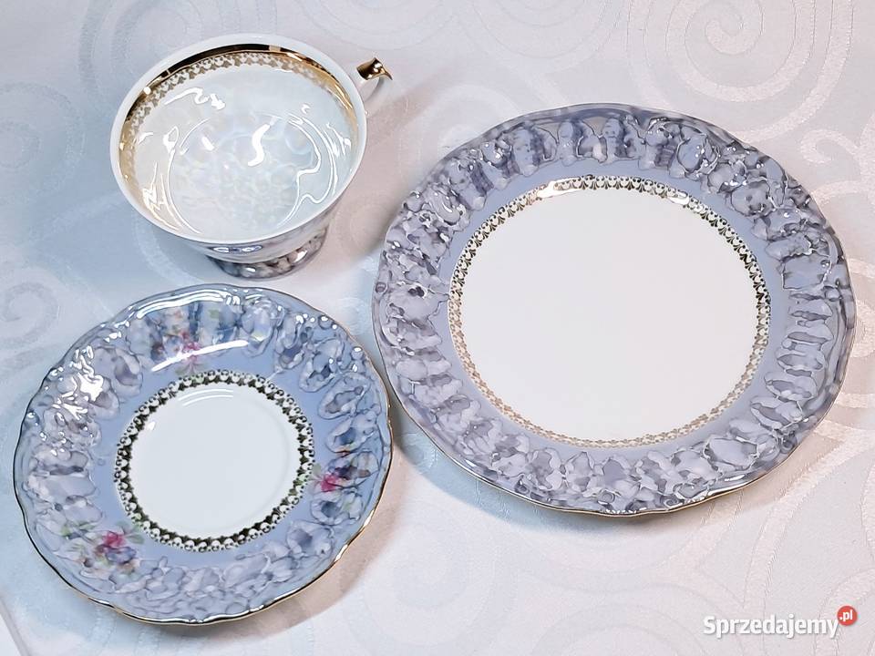 Porcelanowe trio WAWEL filiżanka 2 talerzyki PRL Strzelce Krajeńskie
