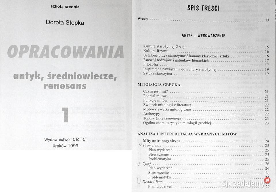 Opracowania 1 Antyk śedniowiecze renesans Dorota Rok wydania 1999 Chełm