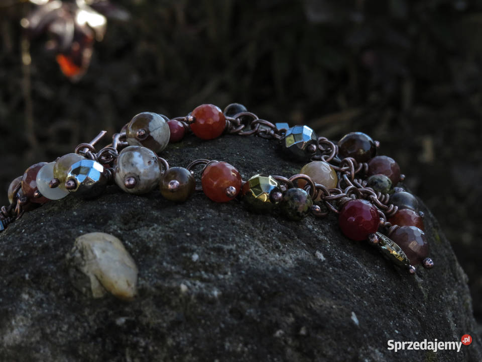 Miedziana bransoletka mix kamieni małopolskie