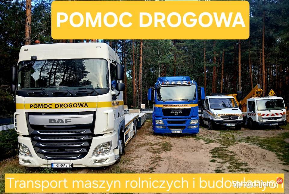 Pomoc drogowa laweta transport ciągników koparek Frampol