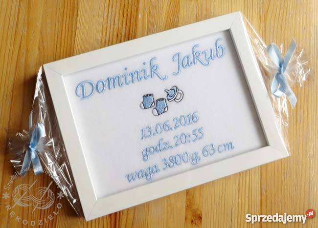Ramka Z HAFTEM metryczką PREZENT na Narodziny Toruń