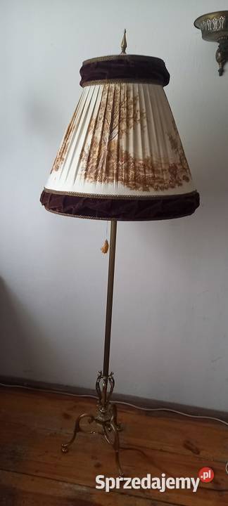 Wysoka mosiężna lampa podłogowa z abażurem łódzkie Skierniewice