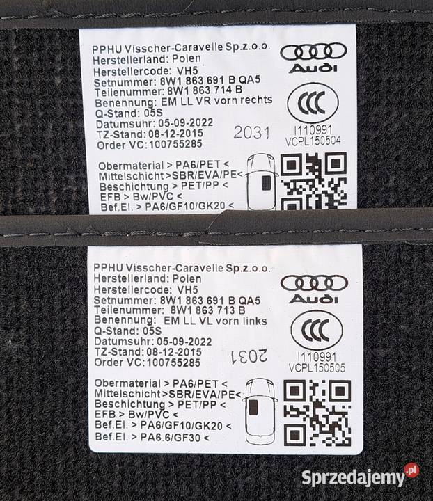 Dywaniki Welurowe Przód Audi A4 B9 A5 F5 Mielęcin