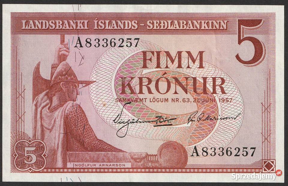 ISLANDIA 5 KORON 1957 STAN 12 Łódź