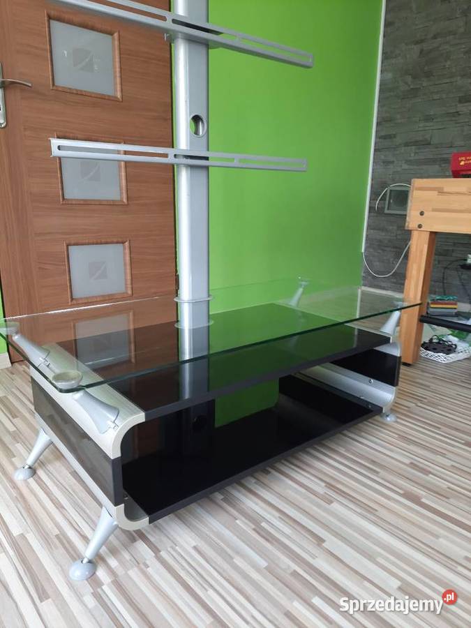 Stolik RTV z drewna czarny połysk aluminium stal Kotwasice