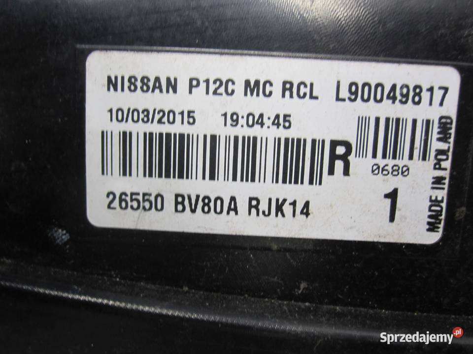 NISSAN JUKE 15r lampa prawa tył 26550BV80A osobowe Kielce