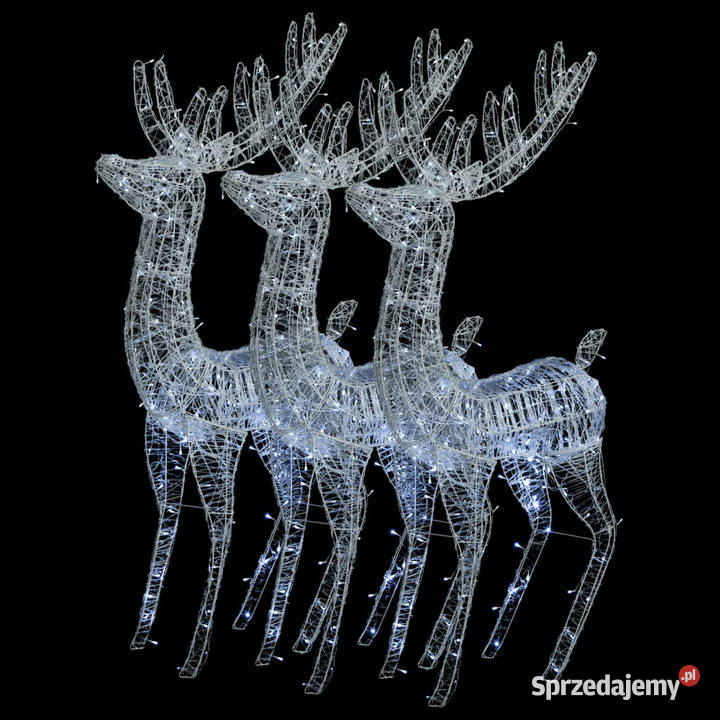 Renifery z akrylu XXL 3 250 zimnych białych LED Warszawa