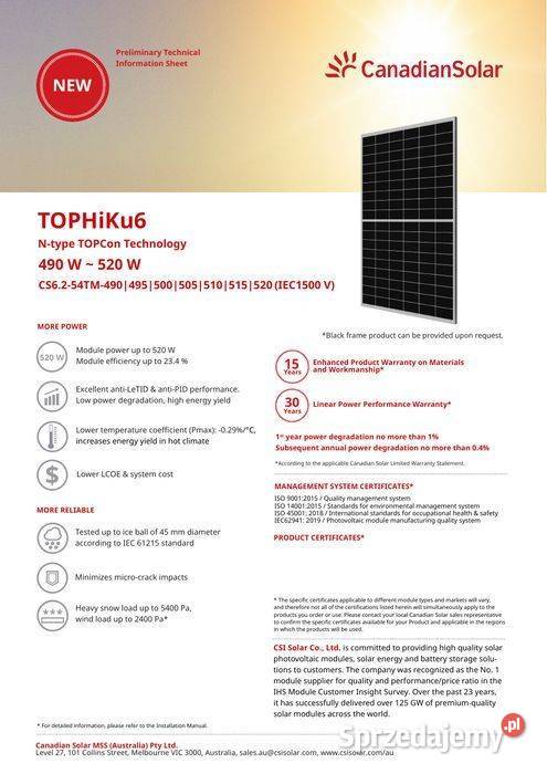 Canadian 505W TOPHiKu6 CS6254TM505 Black Frame