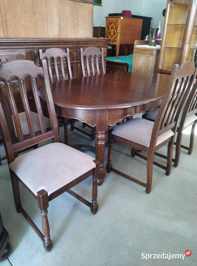 Dębowy stół rozkładany 6 krzeseł lite drewno 235 Białystok