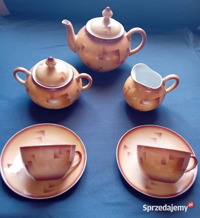 Herbaciany porcelanowy komplecik 2 osób art deco Koźminek