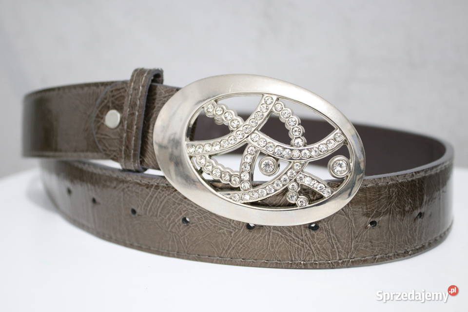 Pasek damski z dużą srebrną cekinową klamrą Wrocław