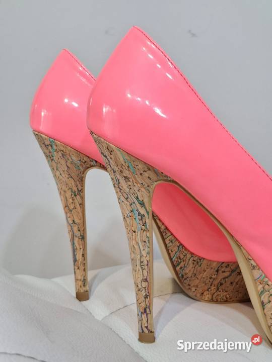 Neonowe szpilki 37 peep toe na platformie Kraków
