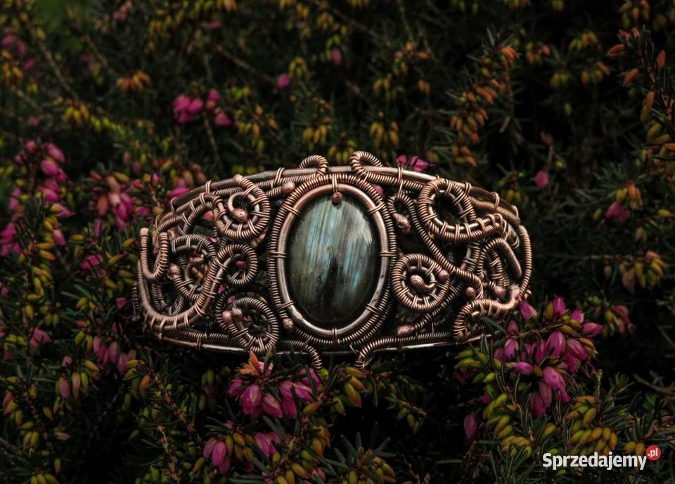 Miedziana bransoleta z labradorytem rękodzieło Pozostałe Wieliczka