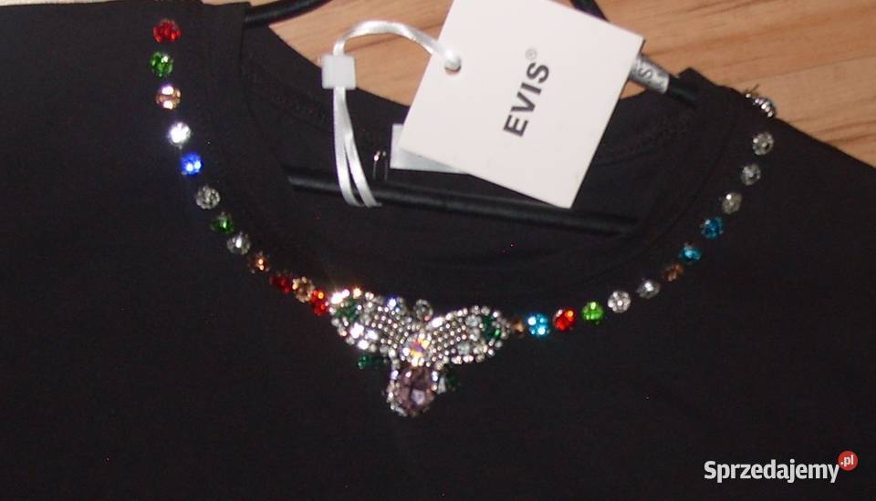 NOWY czarny tshirt EVIS biżuteryjna mucha Rawicz