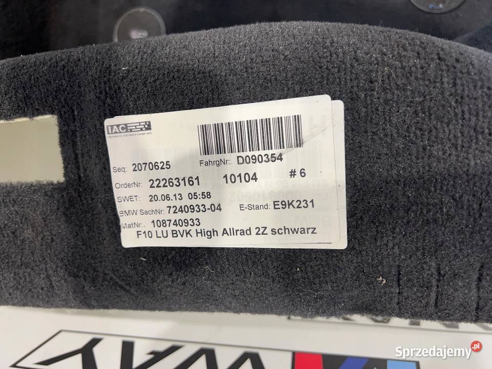 BMW 5 F10 WYKŁADZINA PODŁOGOWA TYŁ DYWAN TYLNY Dywaniki dolnośląskie